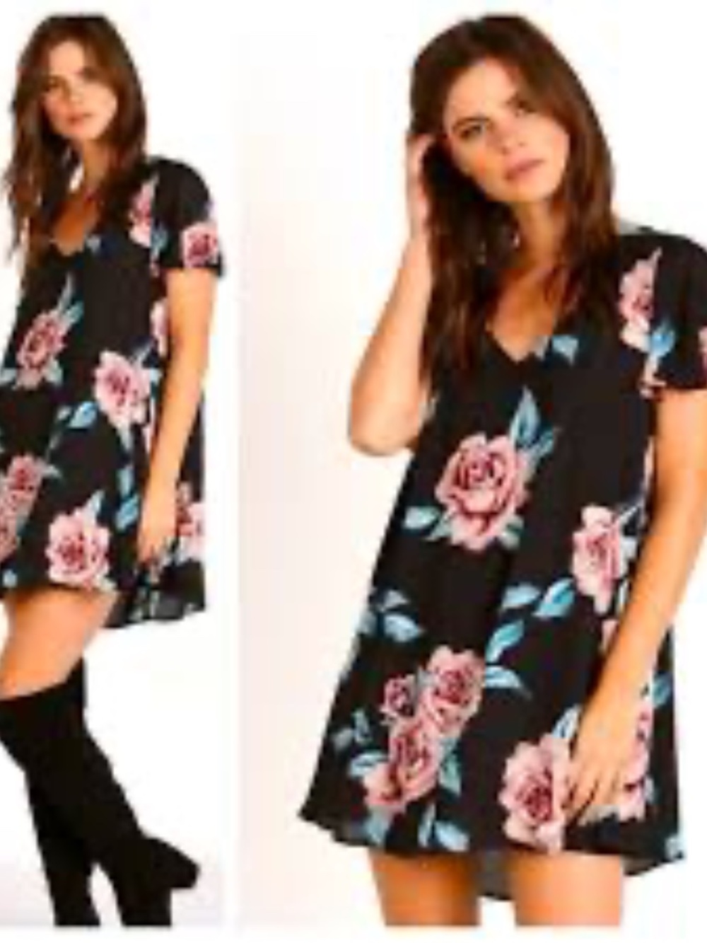 Show Me Your Mumu Black Rose Print Mini Dress Size Medium